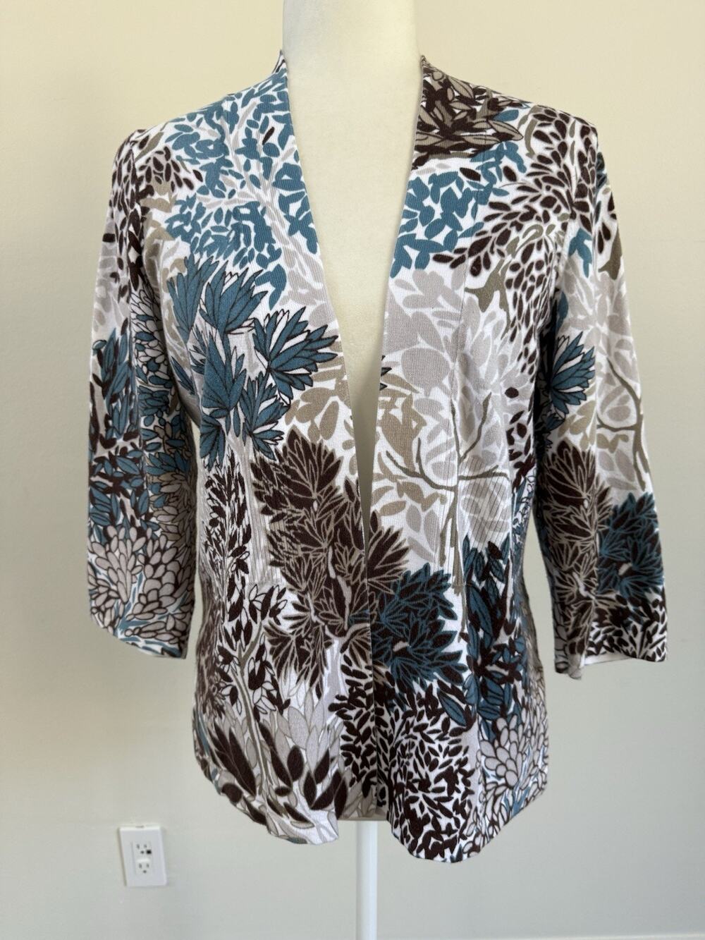 Christopher & Banks Women’s Knit 3/4 Sleeve Floral Open Cardigan Sz S